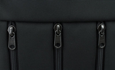 detail visible^^A close shot of the three front zippered pockets.