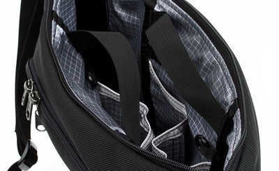 detail visible^^Close shot of zippable interior pockets in the main compartment.