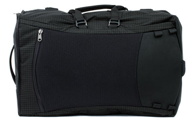 visible variant TB0907-BHID TB0907-BHND^^A reverse shot of the main bag of the Hero's Journey in Black (black with grey grid) 400 Halcyon.