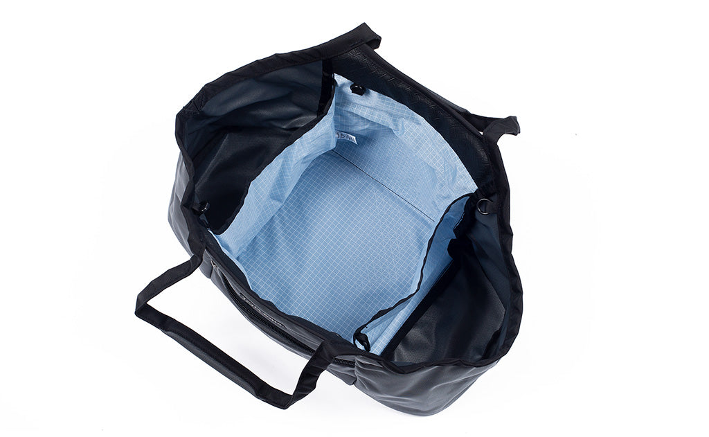 visible variant TB0619-GKAD^^The Truckasana in Nebulous grey/Acuity blue. Top-down photo shows the empty bag with its three compartments.