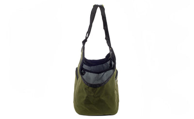 visible variant TB0619-OCLJ^^The Truckasana in Olive green 1000d Cordura with Cloud grey lining. Side view of the bag.