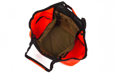 visible variant TB0619-1CCJ^^The Truckasana in Orange 152 with Coyote interior. Top-down photo shows the empty three main compartments of the bag.