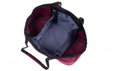visible variant TB0619-RCDJ^^The Truckasana in Red Blend with Dawn interior. Top-down photo shows the empty three main compartments of the bag.
