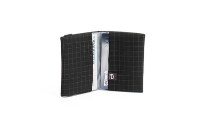 visible variant TB1277-BH^^The Size 1 Nik's Minimalist Wallet in Black (black with grey grid) 400 Halcyon.