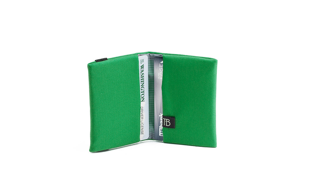 visible variant TB1277-GJ^^The Size 1 Nik's Minimalist Wallet in Grass (bright green) 210 Ballistic.