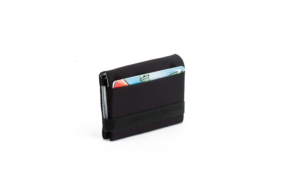 visible variant TB1279-BJ^^The Size 3 Nik's Minimalist Wallet in Black 210 Ballistic closed with the attached elastic band.