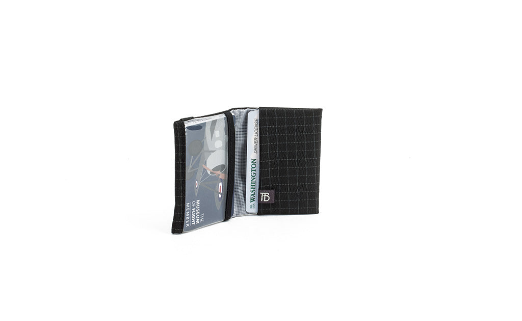 visible variant TB1279-BH^^The Size 3 Nik's Minimalist Wallet in Black (black with grey grid) 400 Halcyon.