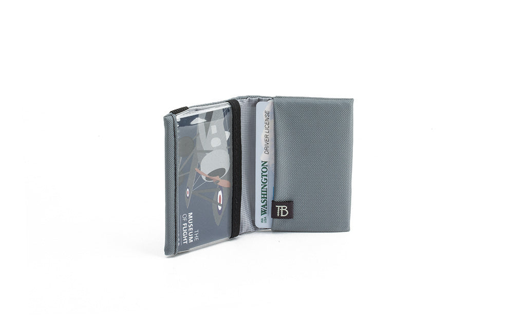 visible variant TB1279-LJ^^The Size 3 Nik's Minimalist Wallet in Cloud (light grey) 210 Ballistic.