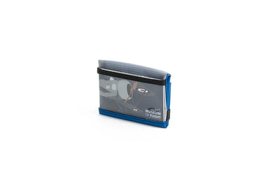 visible variant TB1279-IJ^^The Size 3 Nik's Minimalist Wallet in Island (blue) 210 Ballistic closed interior pockets-out with the attached elastic band.