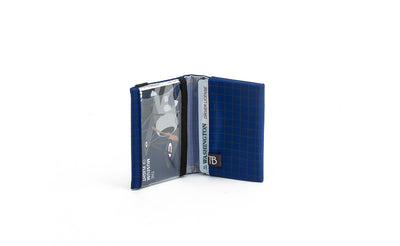 visible variant TB1279-DH^^The Size 3 Nik's Minimalist Wallet in Nordic (blue with grey grid) 400 Halcyon.