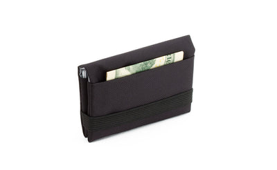 visible variant TB1275-BJ^^The Size 5 Nik's Minimalist Wallet in Black 210 Ballistic closed with the attached elastic band.