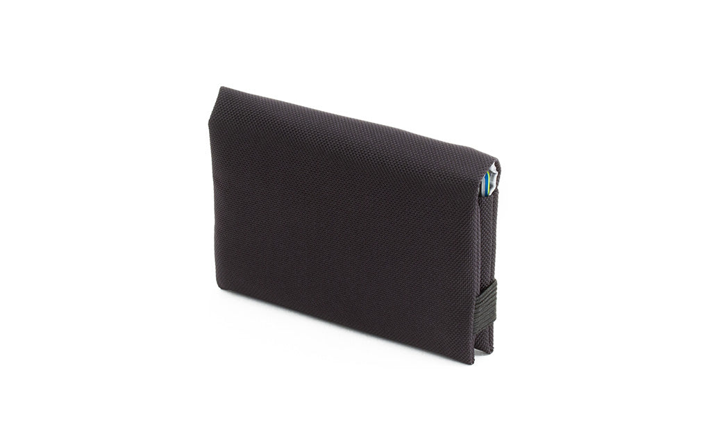 visible variant TB1275-BJ^^The Size 5 Nik's Minimalist Wallet in Black 210 Ballistic closed interior pockets-out with the attached elastic band.