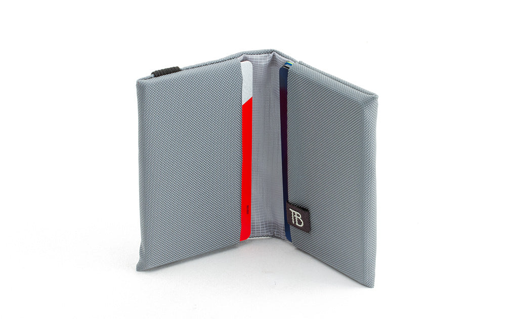 visible variant TB1275-LJ^^The Size 5 Nik's Minimalist Wallet in Cloud (light grey) 210 Ballistic.