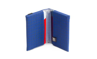 visible variant TB1275-DH^^The Size 5 Nik's Minimalist Wallet in Nordic (blue with grey grid) 400 Halcyon.