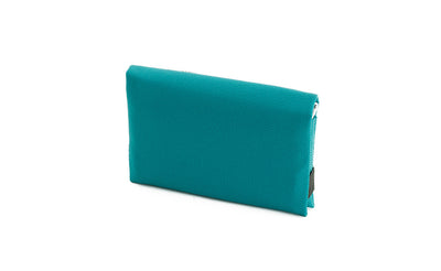 visible variant TB1275-VJ^^The Size 5 Nik's Minimalist Wallet in Viridian (blue-green) 210 Ballistic closed with the attached elastic band.