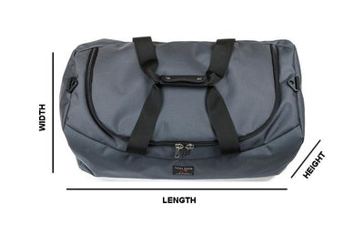 detail visible ^^ A diagram showing the width (front to back), length (right to left) and height (top to bottom) of the Yeoman Duffel.