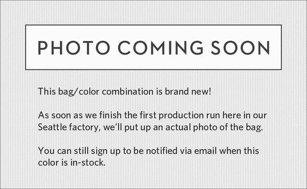 ^^Photo coming soon. This bag/color combination is brand new! As soon as we finish the first production run here in our Seattle factory, we'll put up and actual photo of the bag. You can still sign up to be notified via email when this color is in-stock.