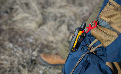 visible lifestyle ^^A Large Double Carabiner connecting a GPS to a Guide's Pack.