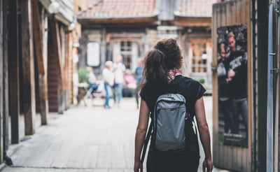 lifestyle visible ^^ A person wearing the top pocket of the Hero's Journey as a backpack.