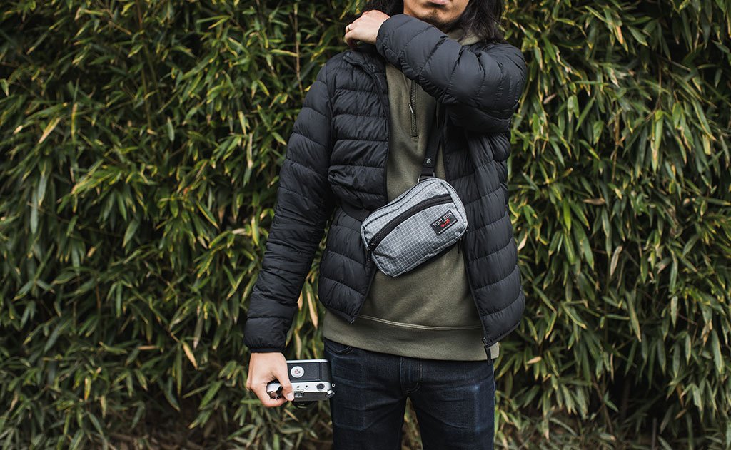 visible lifestyle ^^ A person wearing the HLT1 as a sling bag.