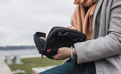 lifestyle ^^ A person using the webbing loops on the back of the HLT2 to hold it open like a book.