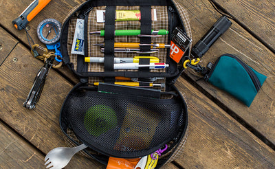 lifestyle visible^^Several Double Carabiners connecting items to o-rings in a Handy Little Thing.