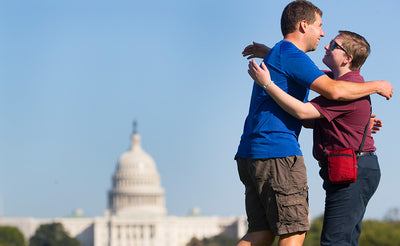 lifestyle visible^^Two people hugging while one of them wears an Everyday Cubelet.