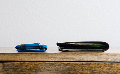 detail visible^^A Nik's Minimalist Wallet compared to a standard wallet.