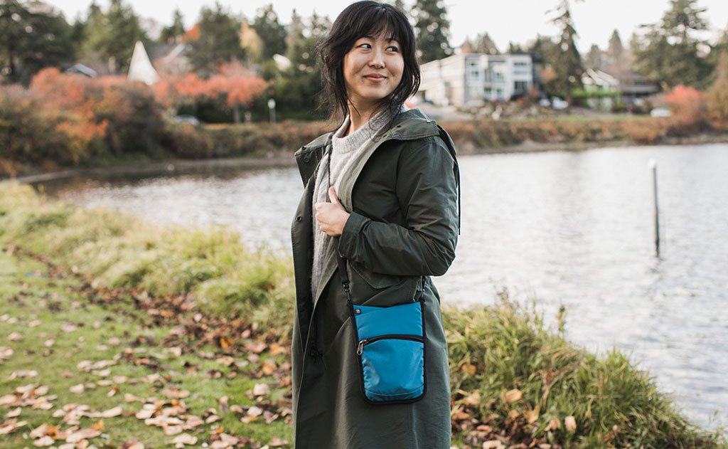 lifestyle visible^^Profile shot of a person carrying the P.I.K.A. Pouch.