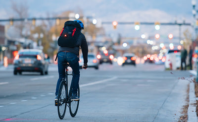 lifestyle visible^^A person riding a street bicycle carrying the Original Shadow Guide 31.