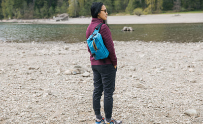 lifestyle visible^^Person wearing the LGD sling-style, but over one shoulder.