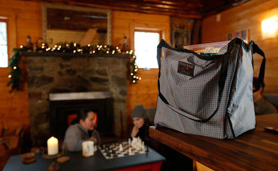 ^^An Original Large Shop Bag on the counter in a cabin.