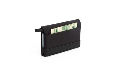 visible variant TB1280-BJ^^The Size 4 Nik's Minimalist Wallet in Black 210 Ballistic closed with the attached elastic band.