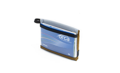 visible variant TB1280-CJ^^The Size 4 Nik's Minimalist Wallet in Coyote (tan) 210 Ballistic closed interior pockets-out with the attached elastic band.