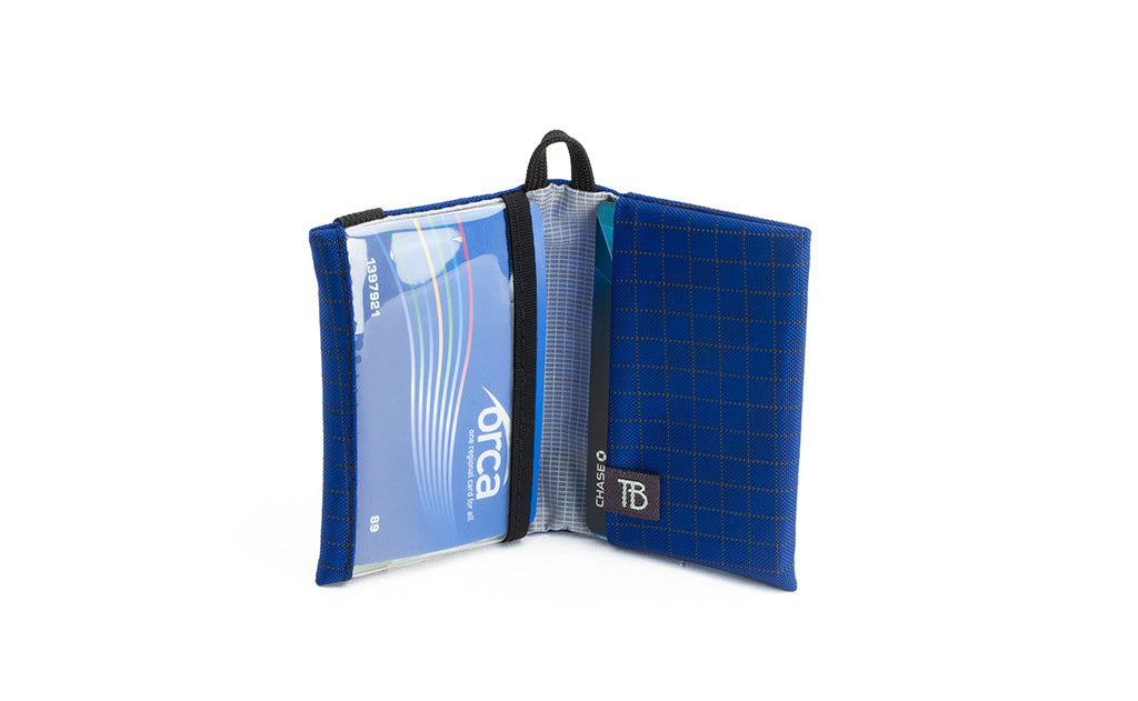 visible variant TB1280-DH^^The Size 4 Nik's Minimalist Wallet in Nordic (blue with grey grid) 400 Halcyon.